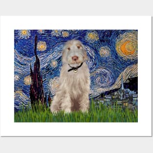 Italian Spinone in Adapted Starry Night (by Van Gogh) Posters and Art